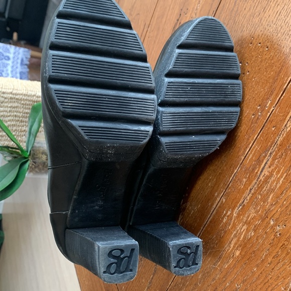 Paul Green Stacked Heel Black Leather Boots w/ Shearling Lining Roll Down Size 8 - Picture 8 of 12